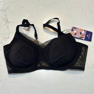 Honeylove lace cross over bra.  NWT black, large, lace detail on side.